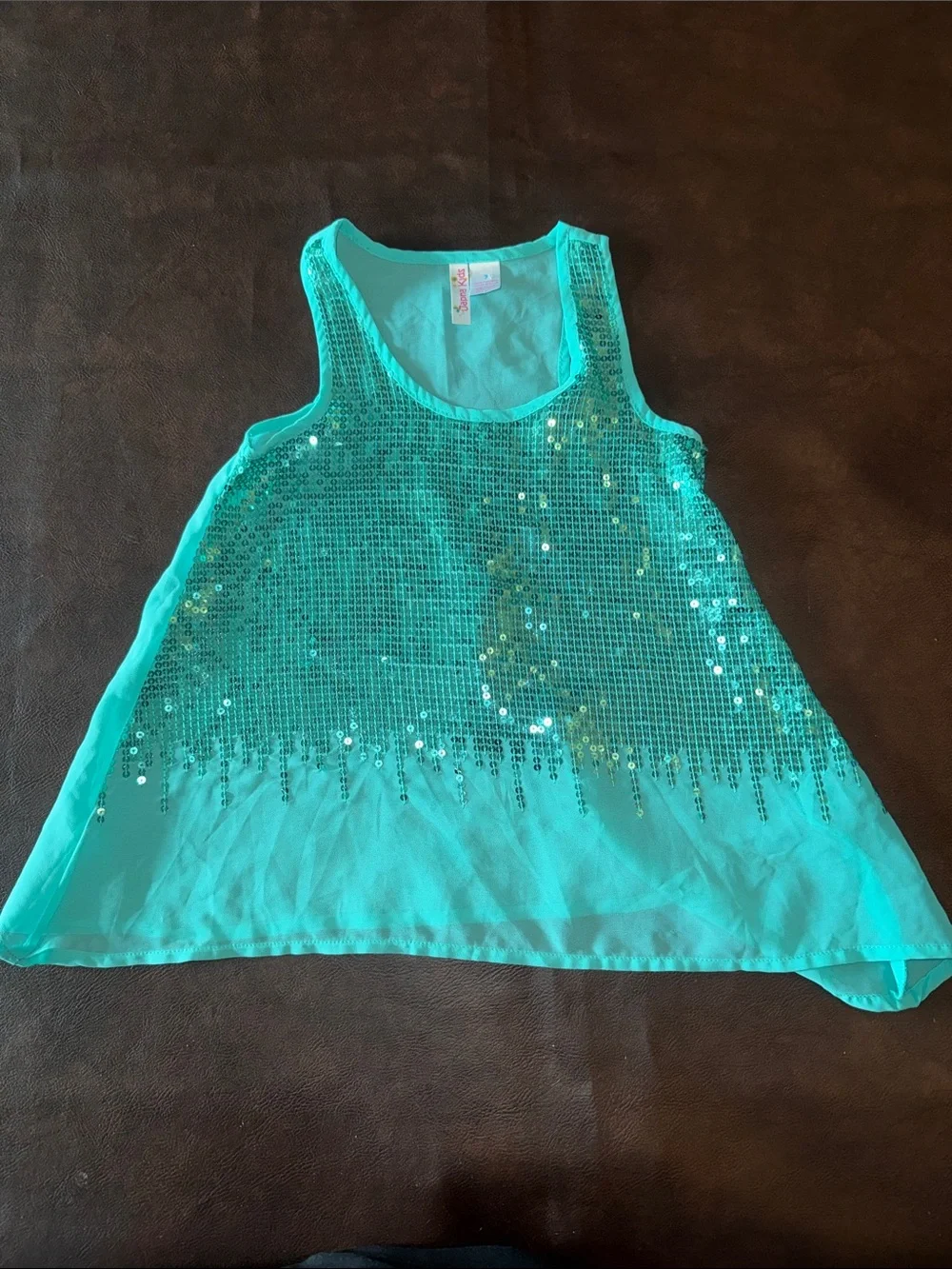 Kids Sequin Dance Skirt and Layered Tops Set - Teal, Pink, Purple